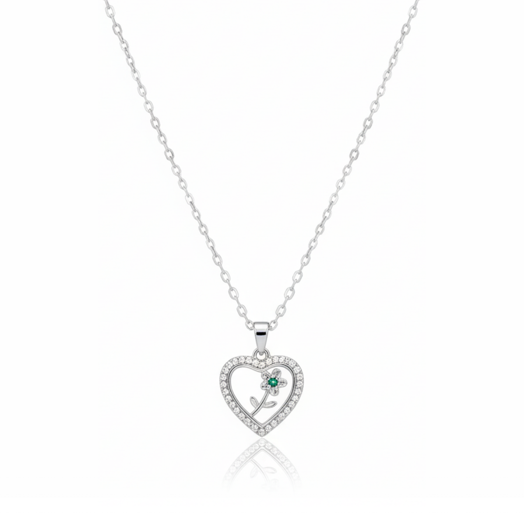Flower Stuck Heart Necklace
