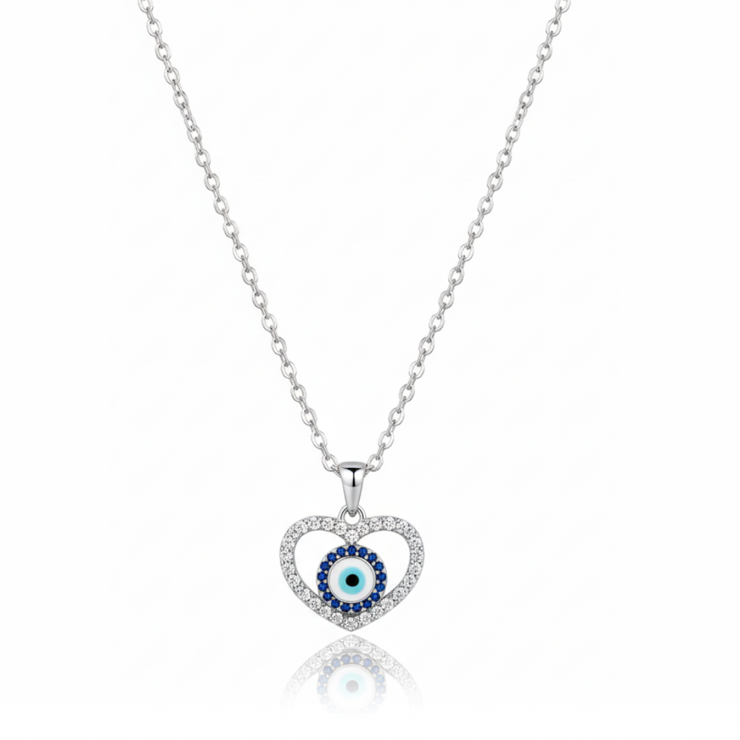 Heart-Shaped Evil Eye Zircon Diamond Necklace