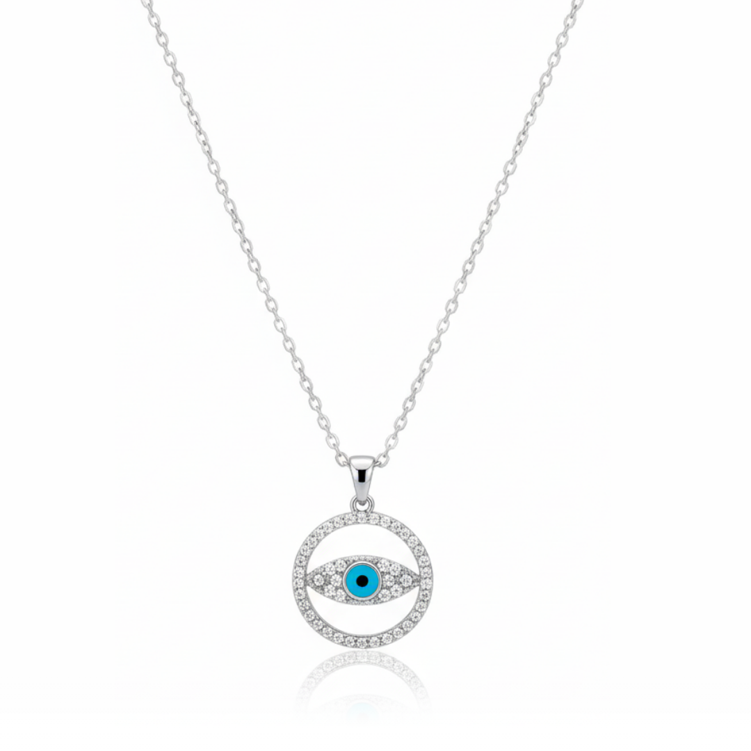 Circular Evil Eye Zircon Diamond Necklace
