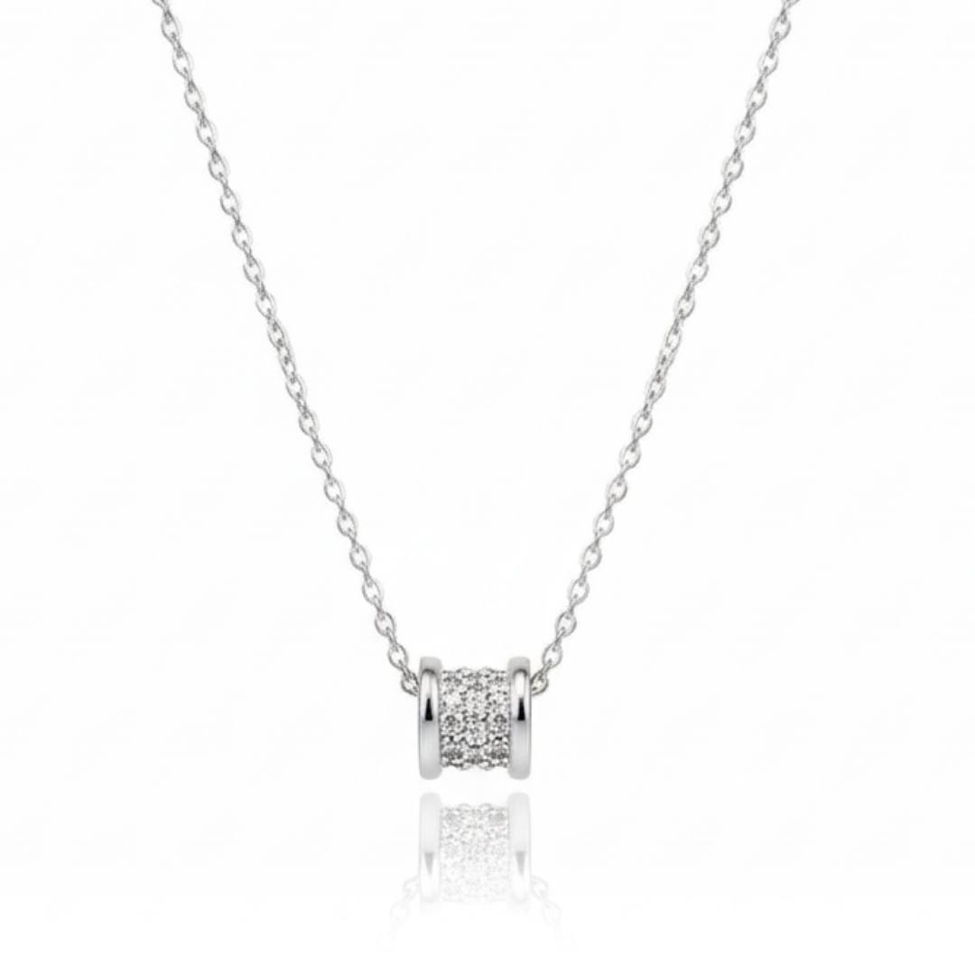 Zircon Studded Cylinder Pendant Necklace