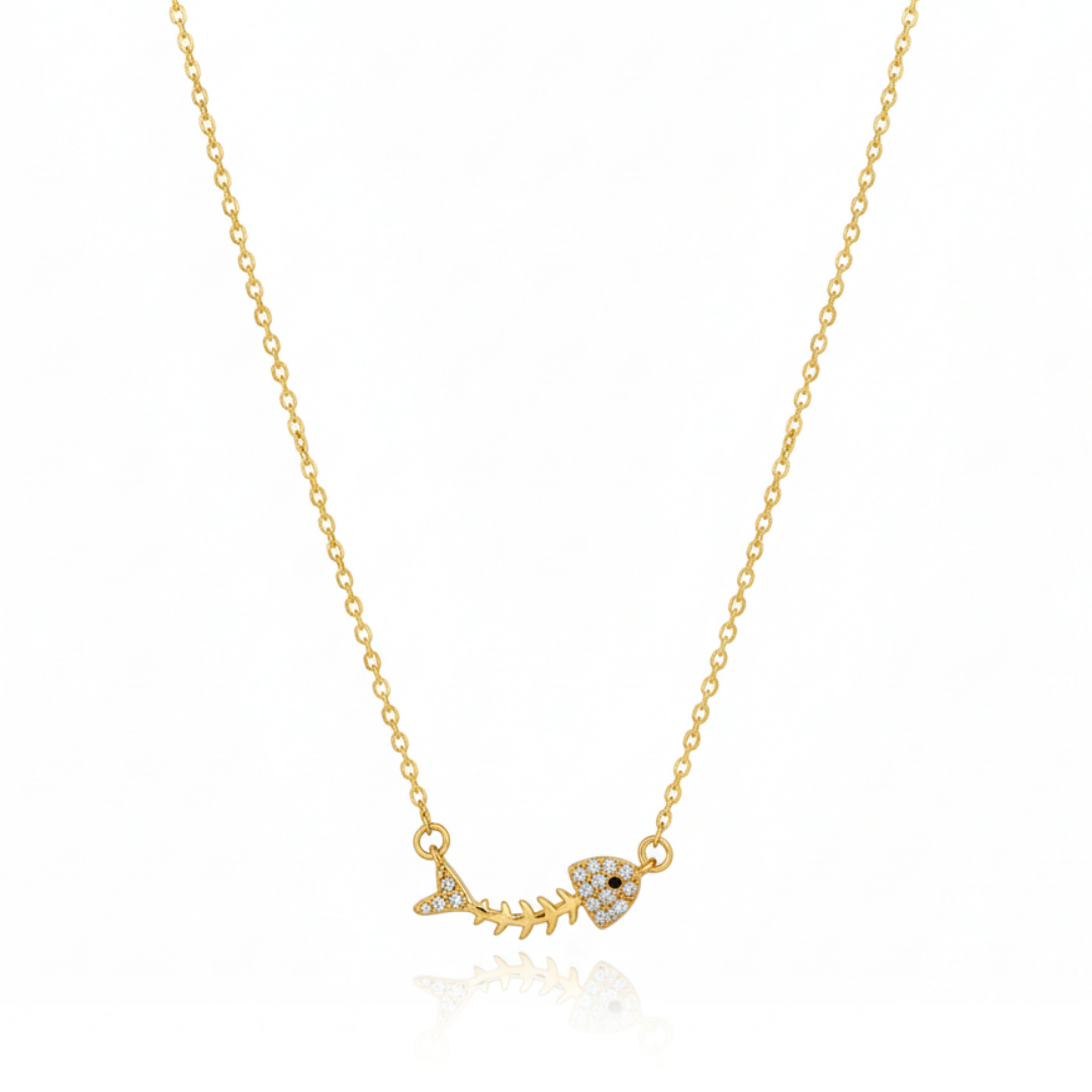 18k Gold Plated Fishbone Charm Necklace
