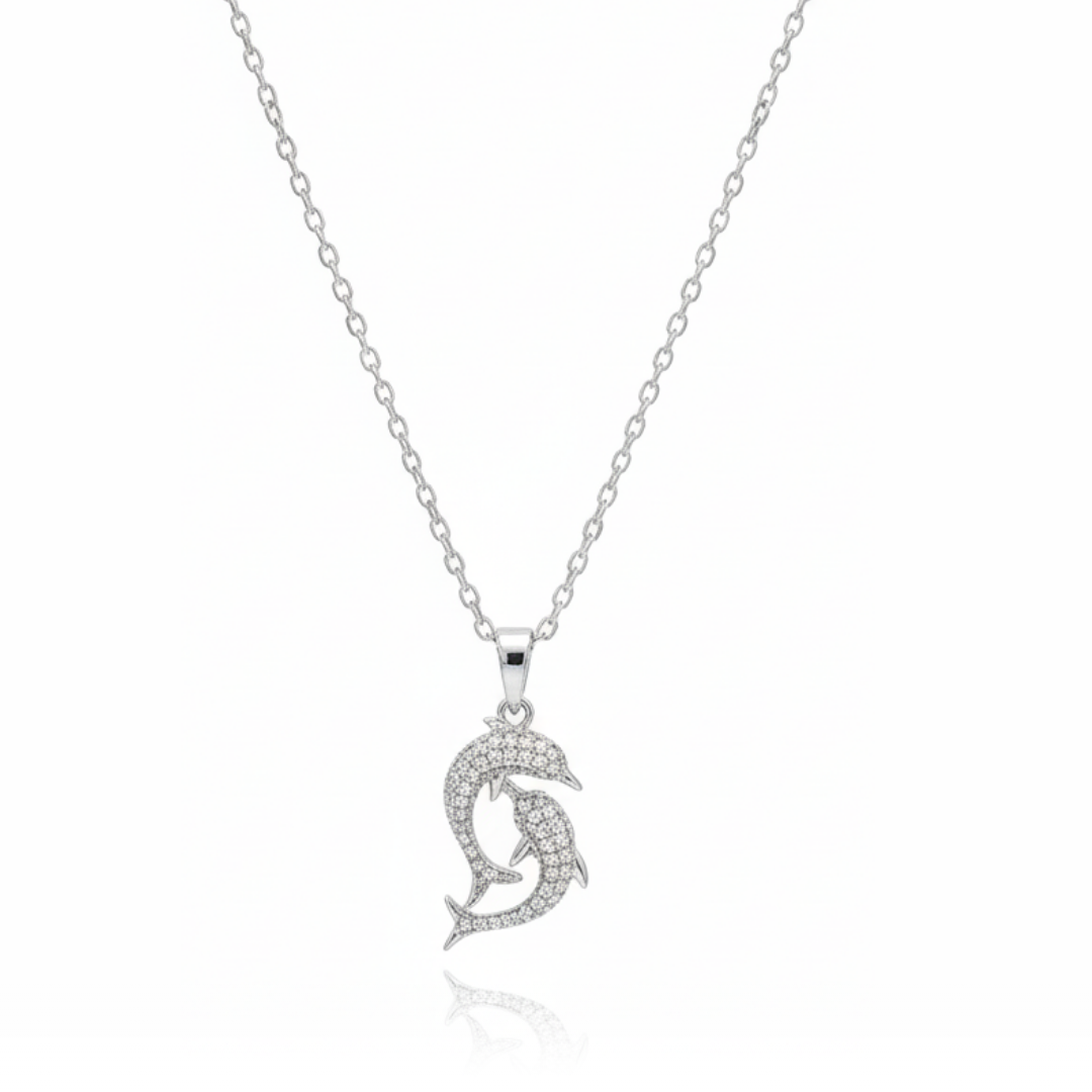 Dainty Dolphins Zircon Diamond Necklace