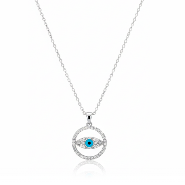 Circular Evil Eye Zircon Diamond Necklace