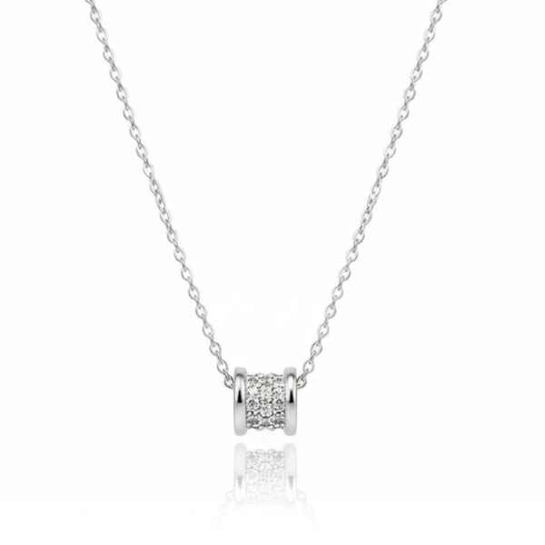 Zircon Studded Cylinder Pendant Necklace