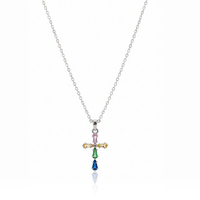 Multicolor Zircon Faith Cross Necklace