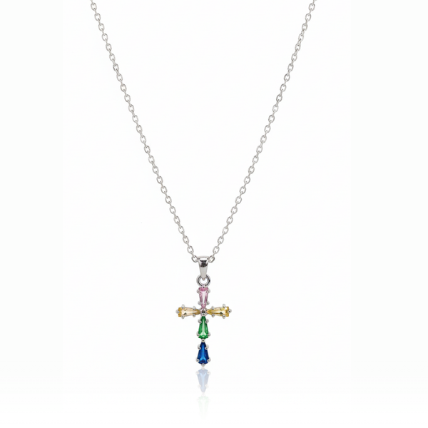 Multicolor Zircon Faith Cross Necklace