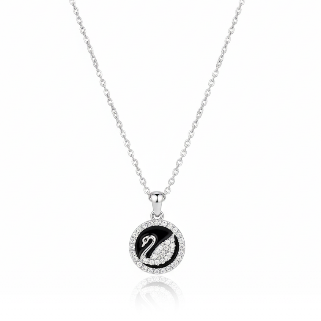 Rhodium Plated Swan Medallion Necklace