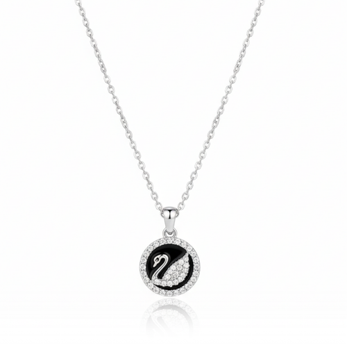 Rhodium Plated Swan Medallion Necklace