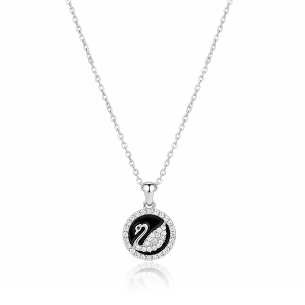Rhodium Plated Swan Medallion Necklace