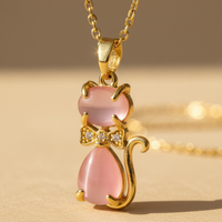 Pink Pussy Cat Pendant Necklace