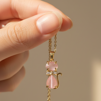 Pink Pussy Cat Pendant Necklace