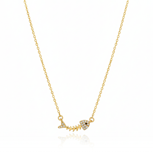 18k Gold Plated Fishbone Charm Necklace