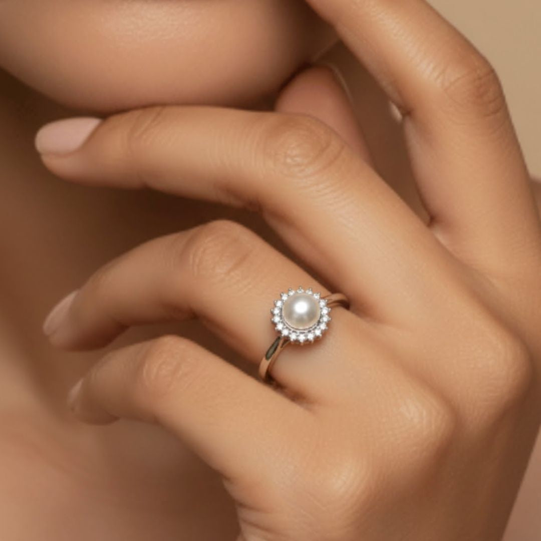 Luminous Pearl Halo Ring