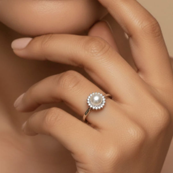 Luminous Pearl Halo Ring