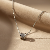 Zircon Studded Cylinder Pendant Necklace