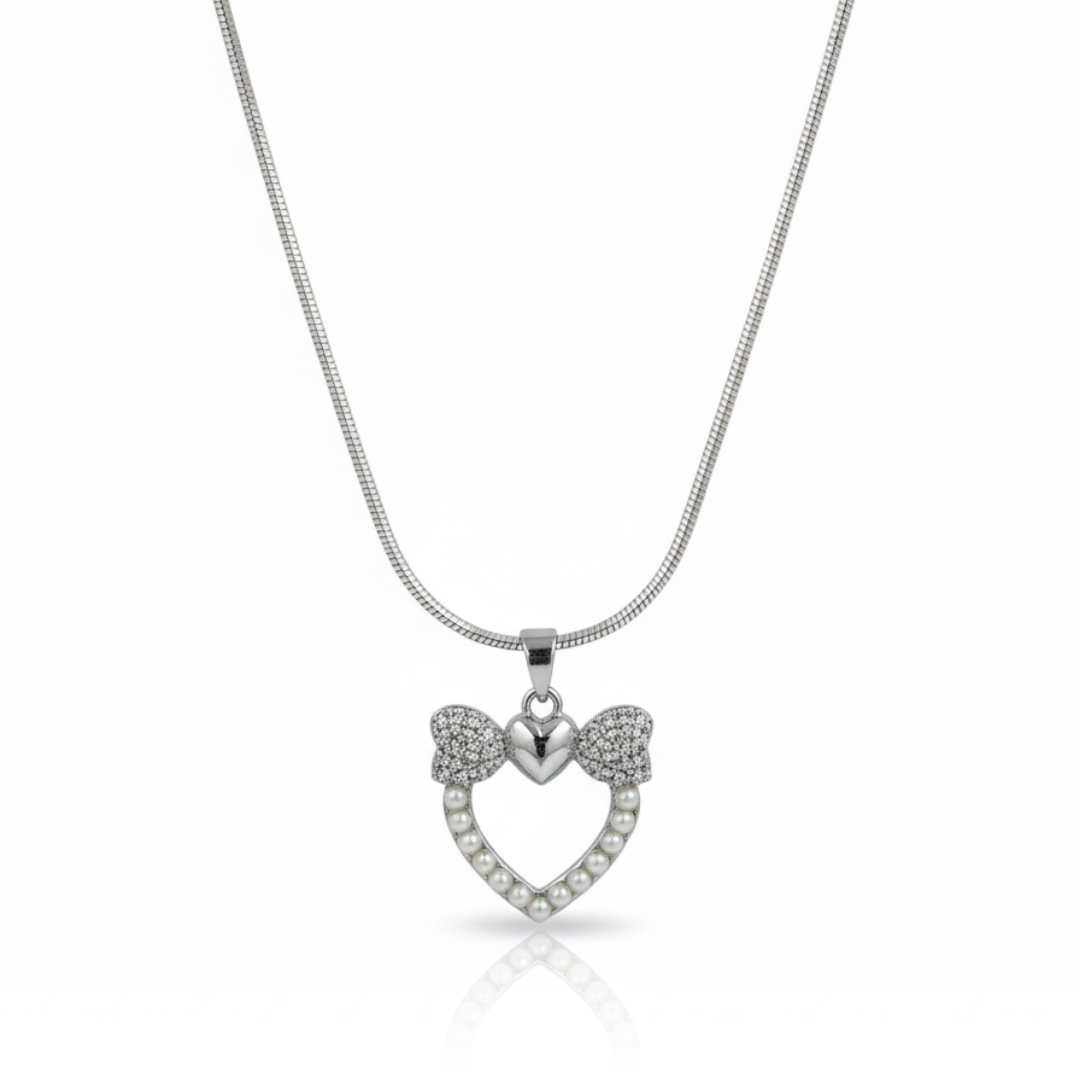 Silver Sweetheart Bow Necklace