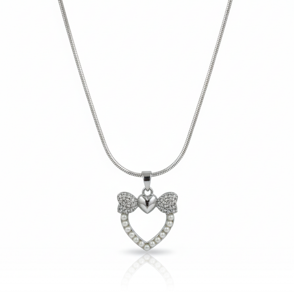 Silver Sweetheart Bow Necklace