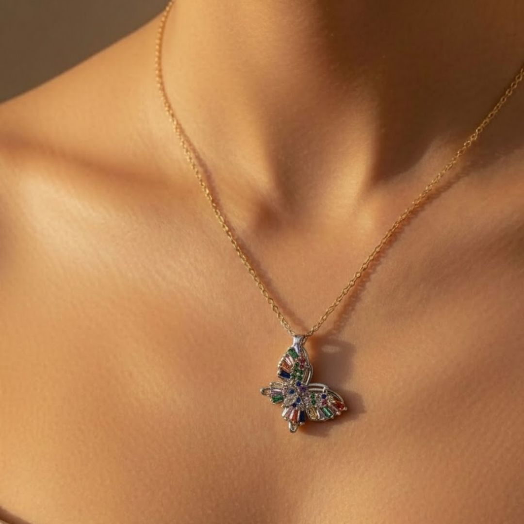 Multicolored Zircon Butterfly Necklace