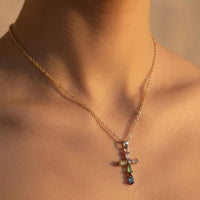 Multicolor Zircon Faith Cross Necklace