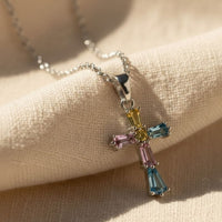 Multicolor Zircon Faith Cross Necklace