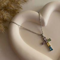 Multicolor Zircon Faith Cross Necklace