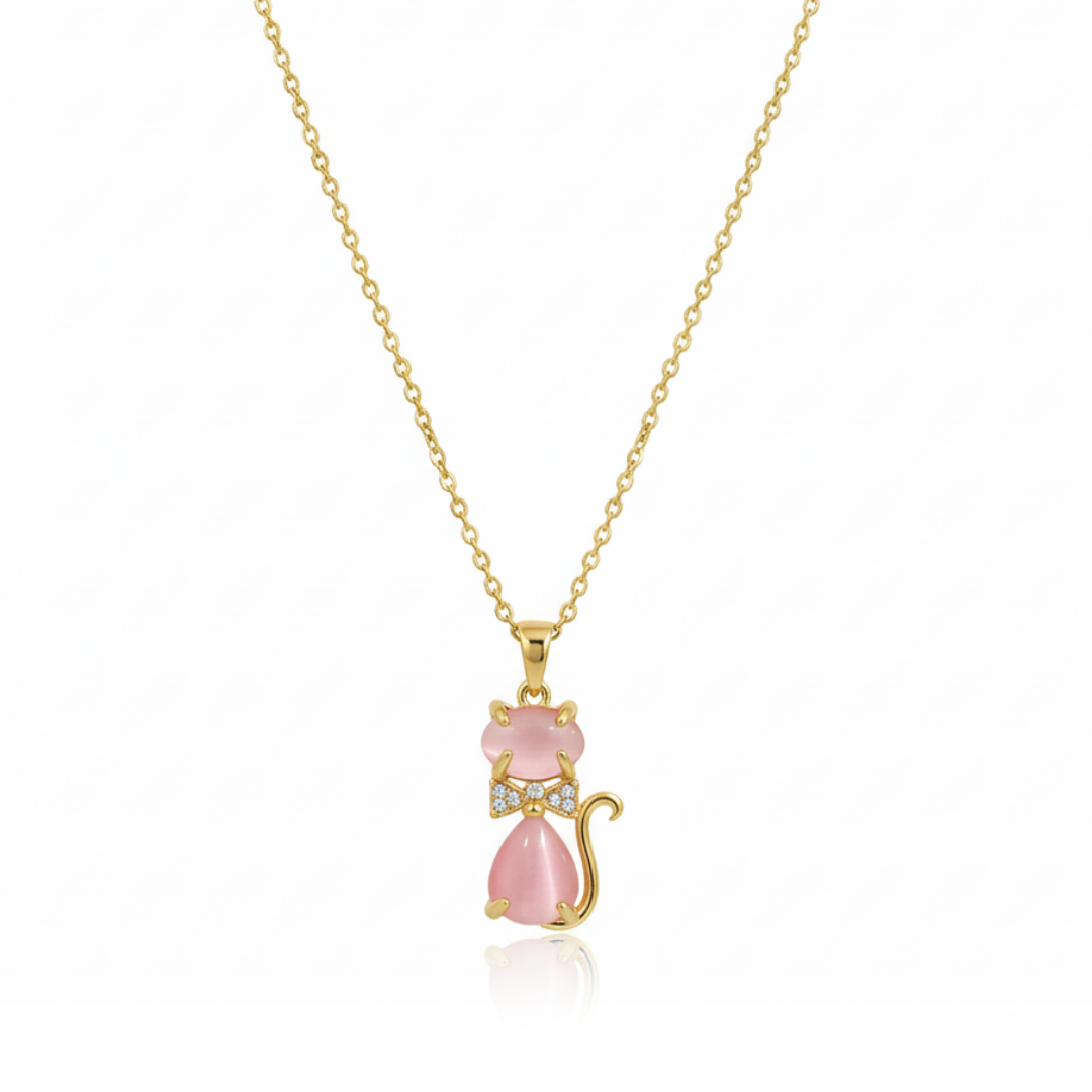 Pink Pussy Cat Pendant Necklace