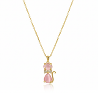 Pink Pussy Cat Pendant Necklace