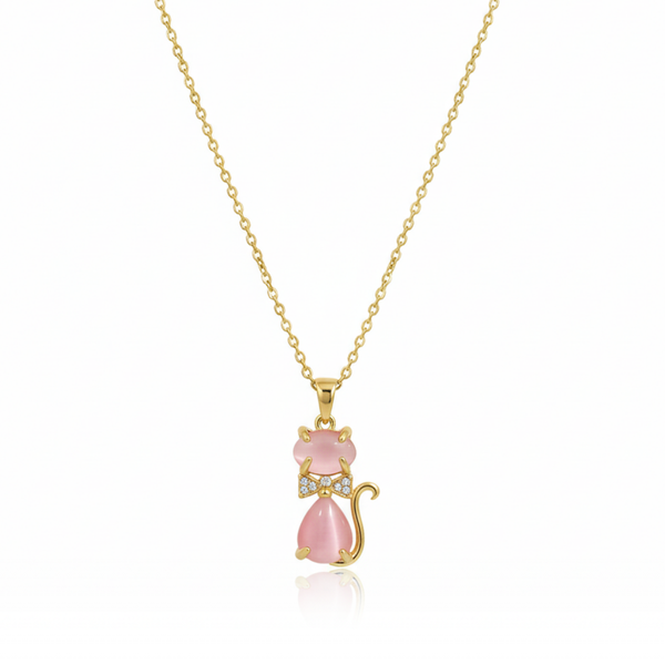 Pink Pussy Cat Pendant Necklace